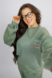 Comfy Knit Set With Subtle Distressed Accents - Green
