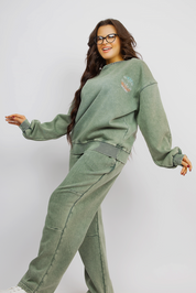 Comfy Knit Set With Subtle Distressed Accents - Green