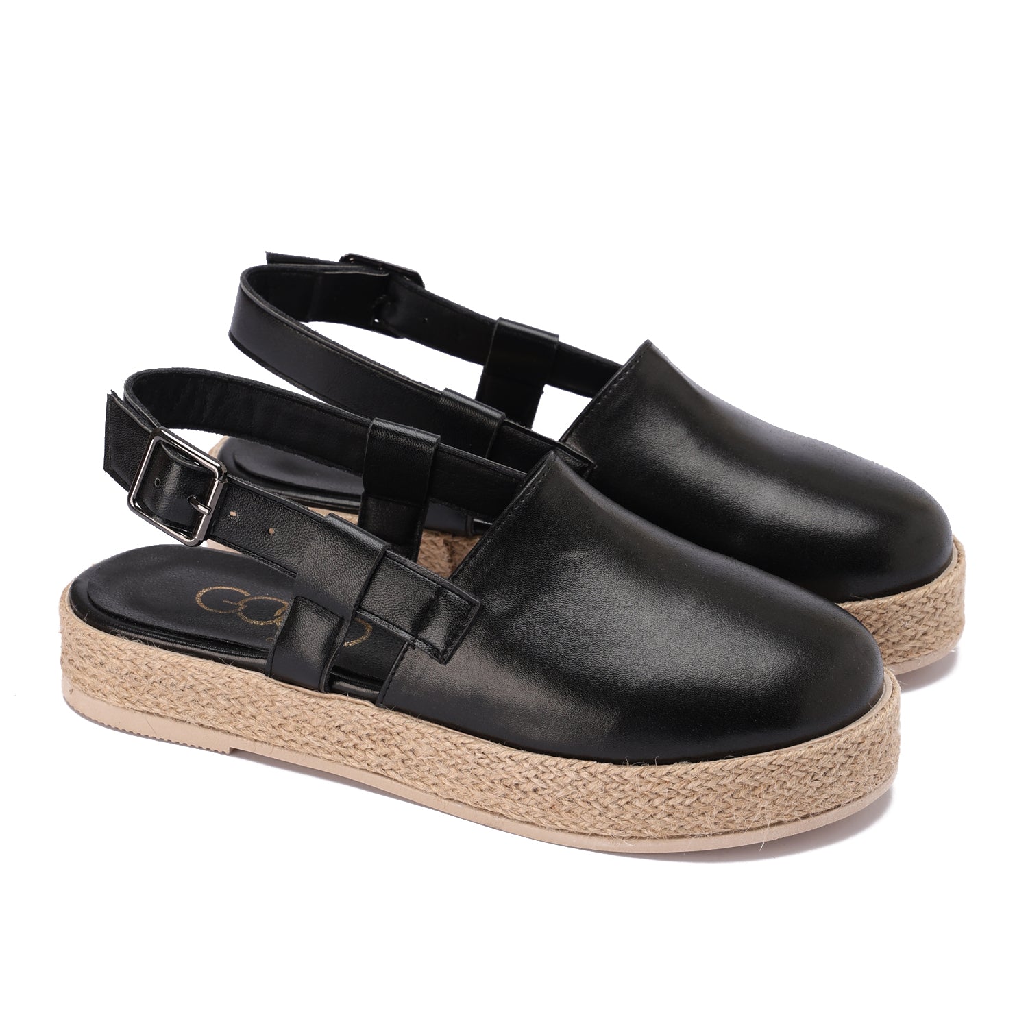 Buckled Strap Espadrille Clog - Black