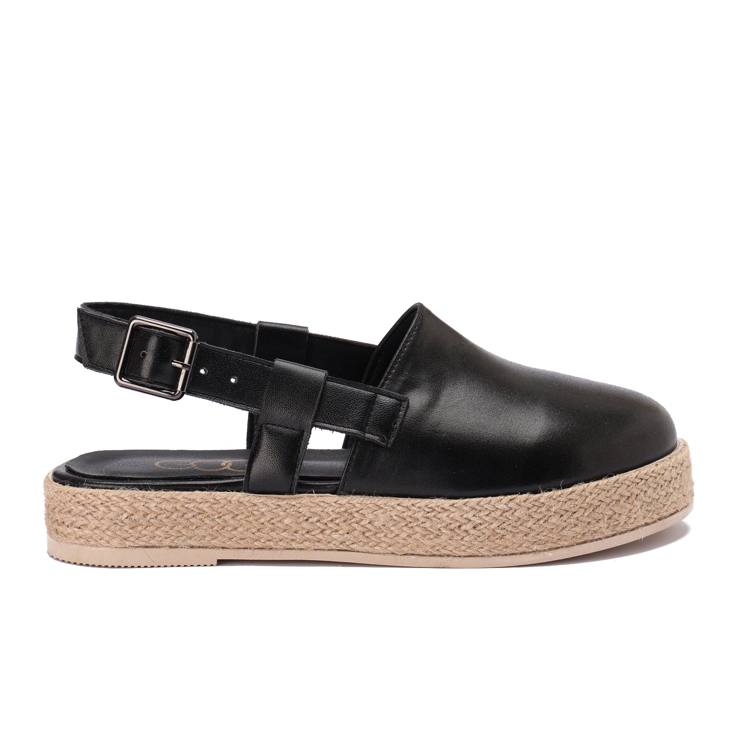 Buckled Strap Espadrille Clog - Black