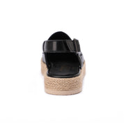 Buckled Strap Espadrille Clog - Black