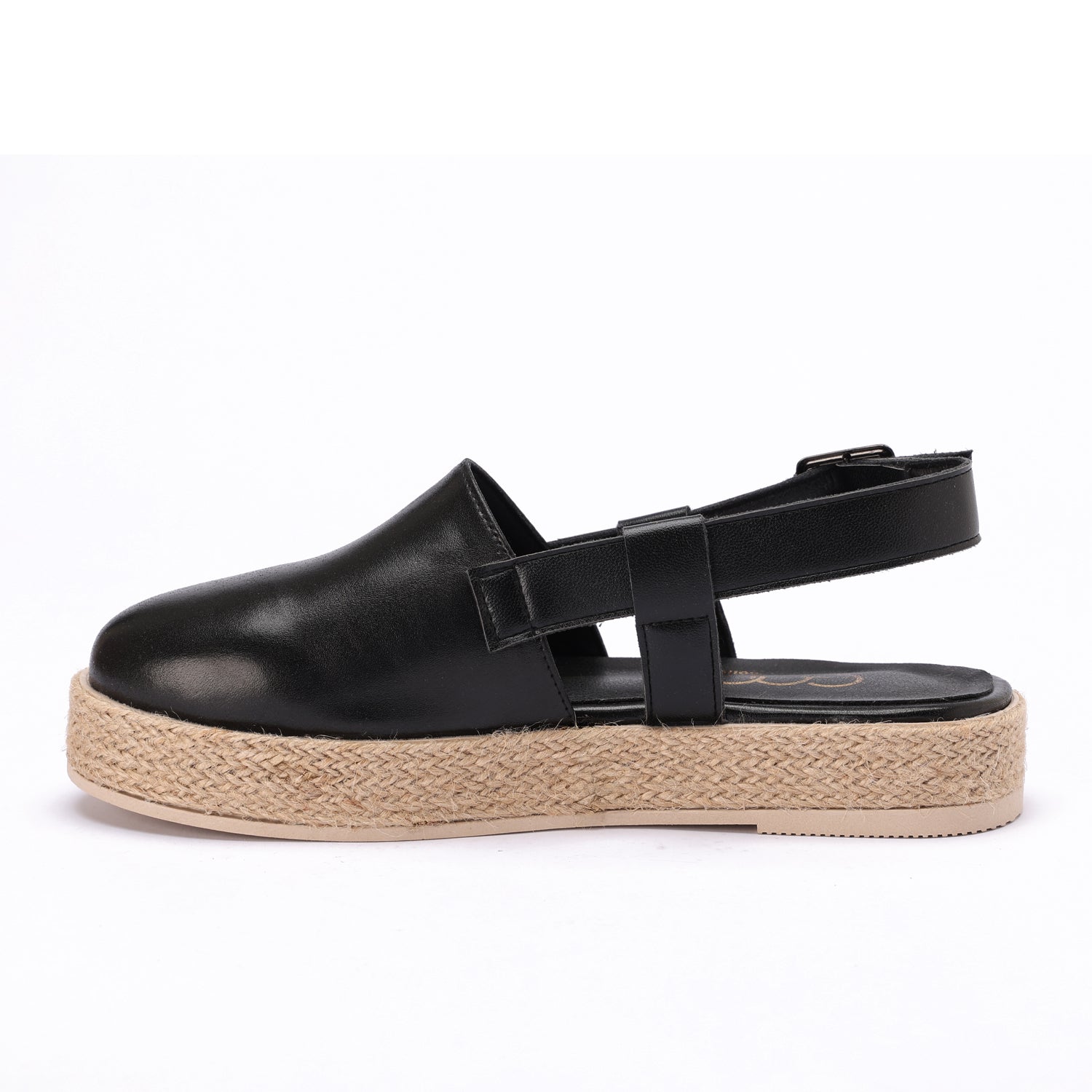 Buckled Strap Espadrille Clog - Black