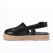 Buckled Strap Espadrille Clog - Black