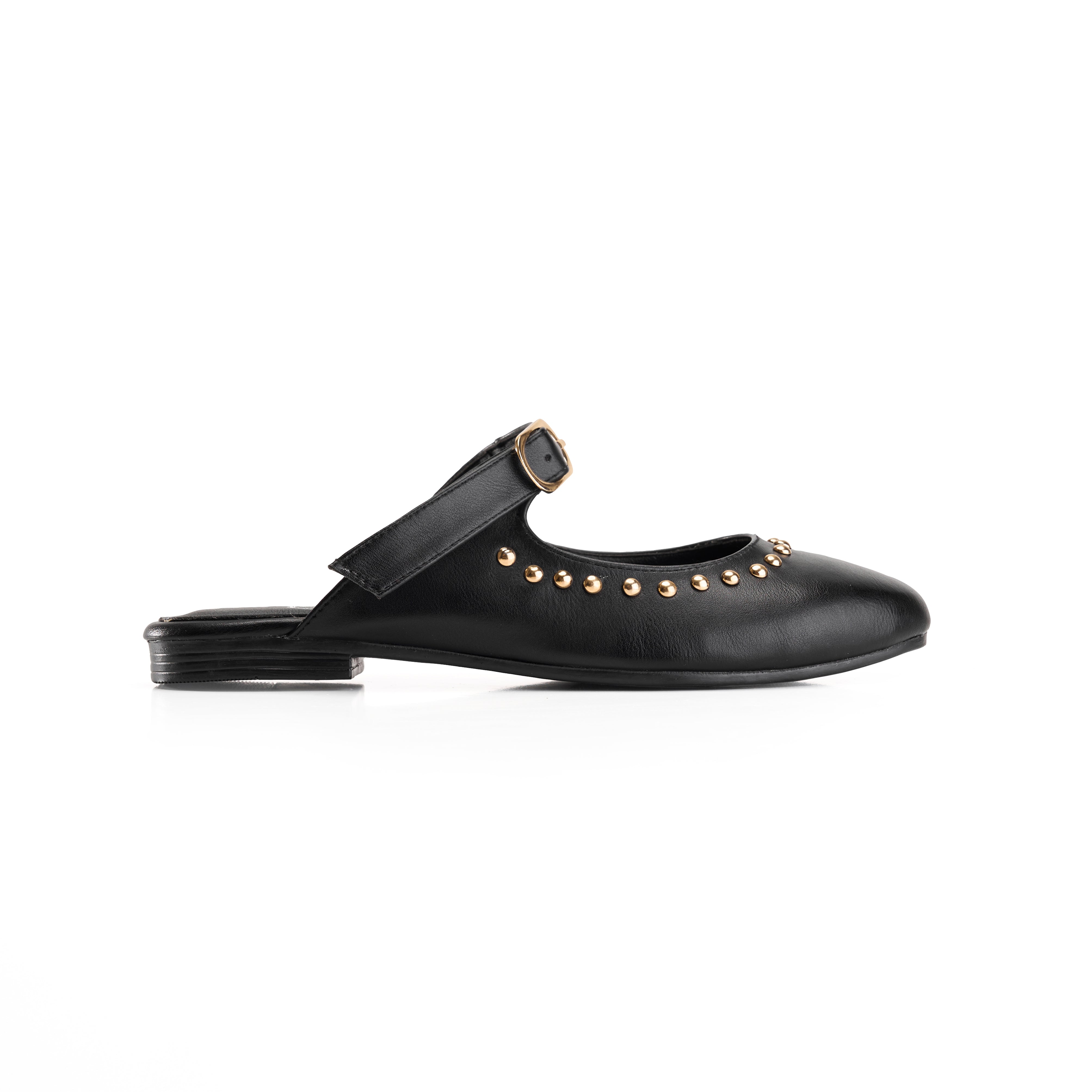 Strap Detail Studded Mules - Black
