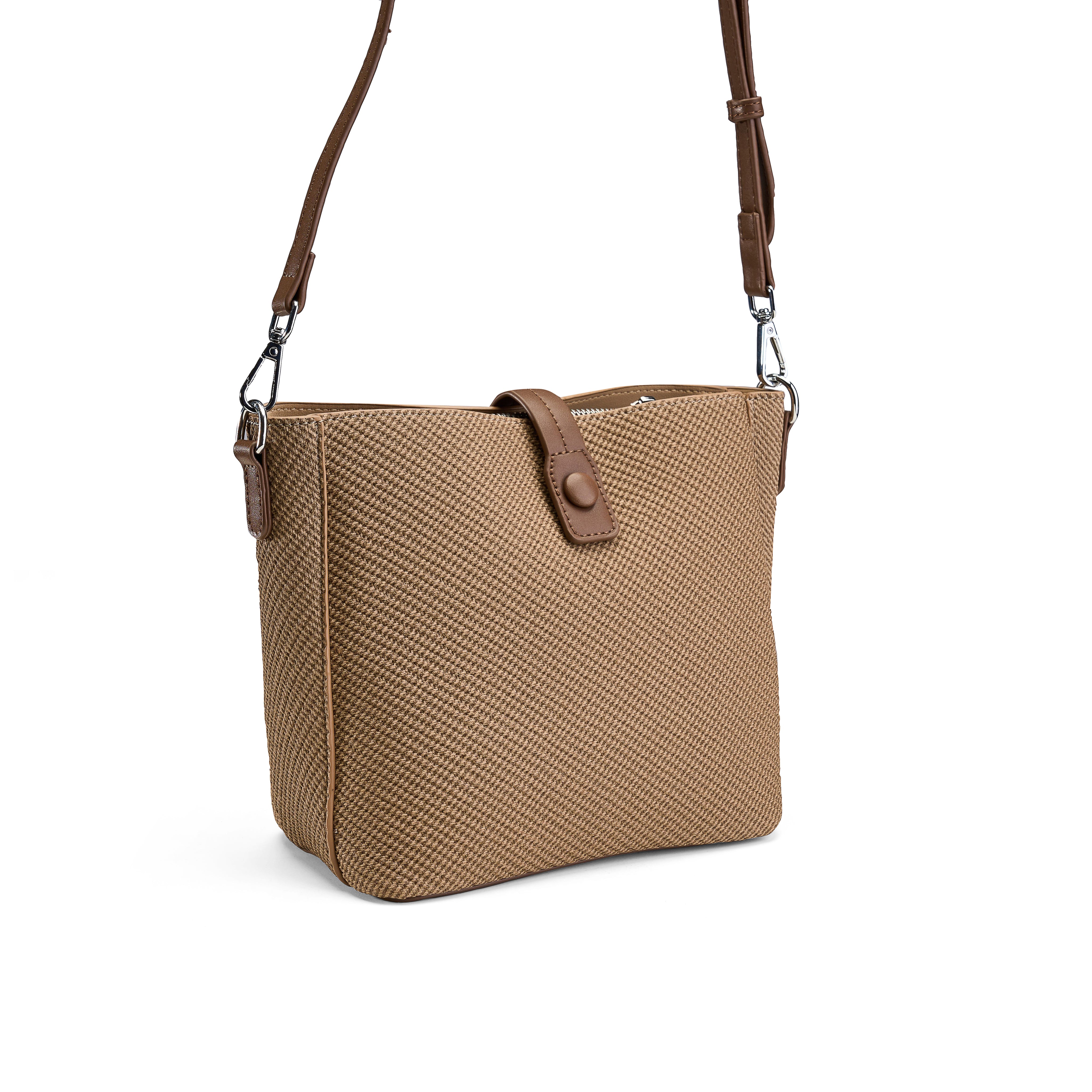 Woven Textile Bucket Crossbody - cafe