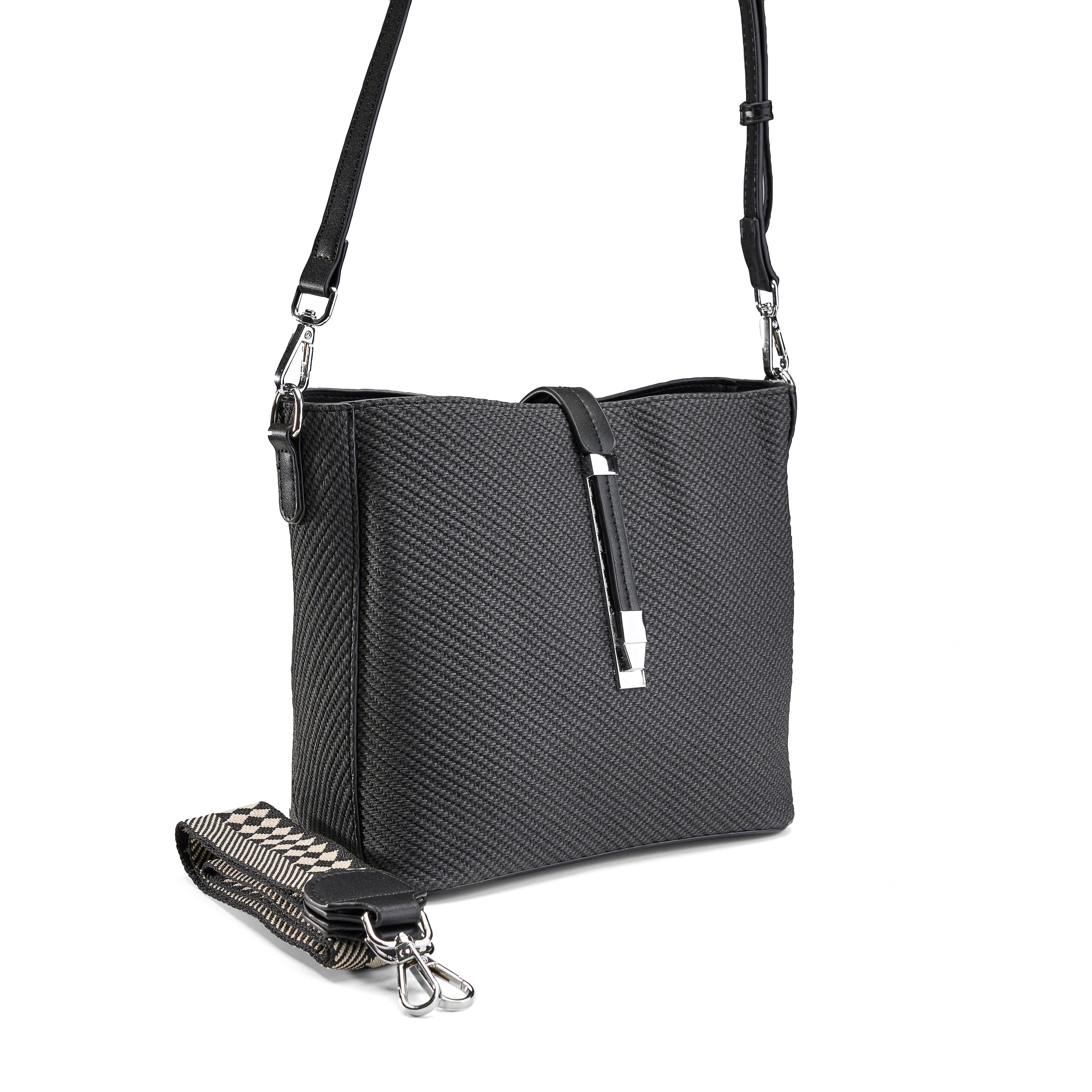 Woven Textile Bucket Crossbody - Black
