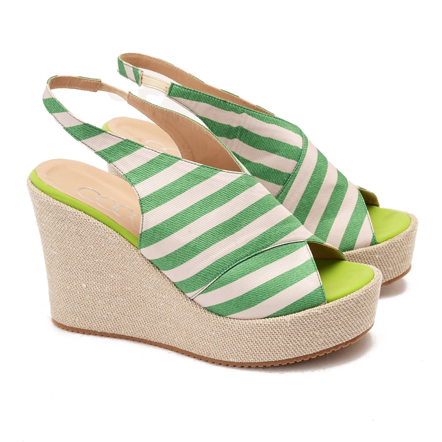 Green Women's striped high heel sandal