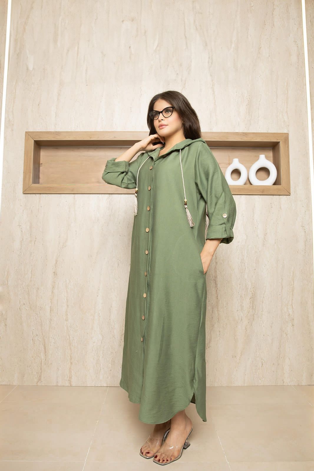 Button Path Nomad Dress - green
