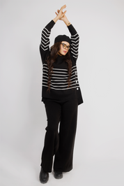 Striped Knit Lounge Set With Relaxed Fit - Black