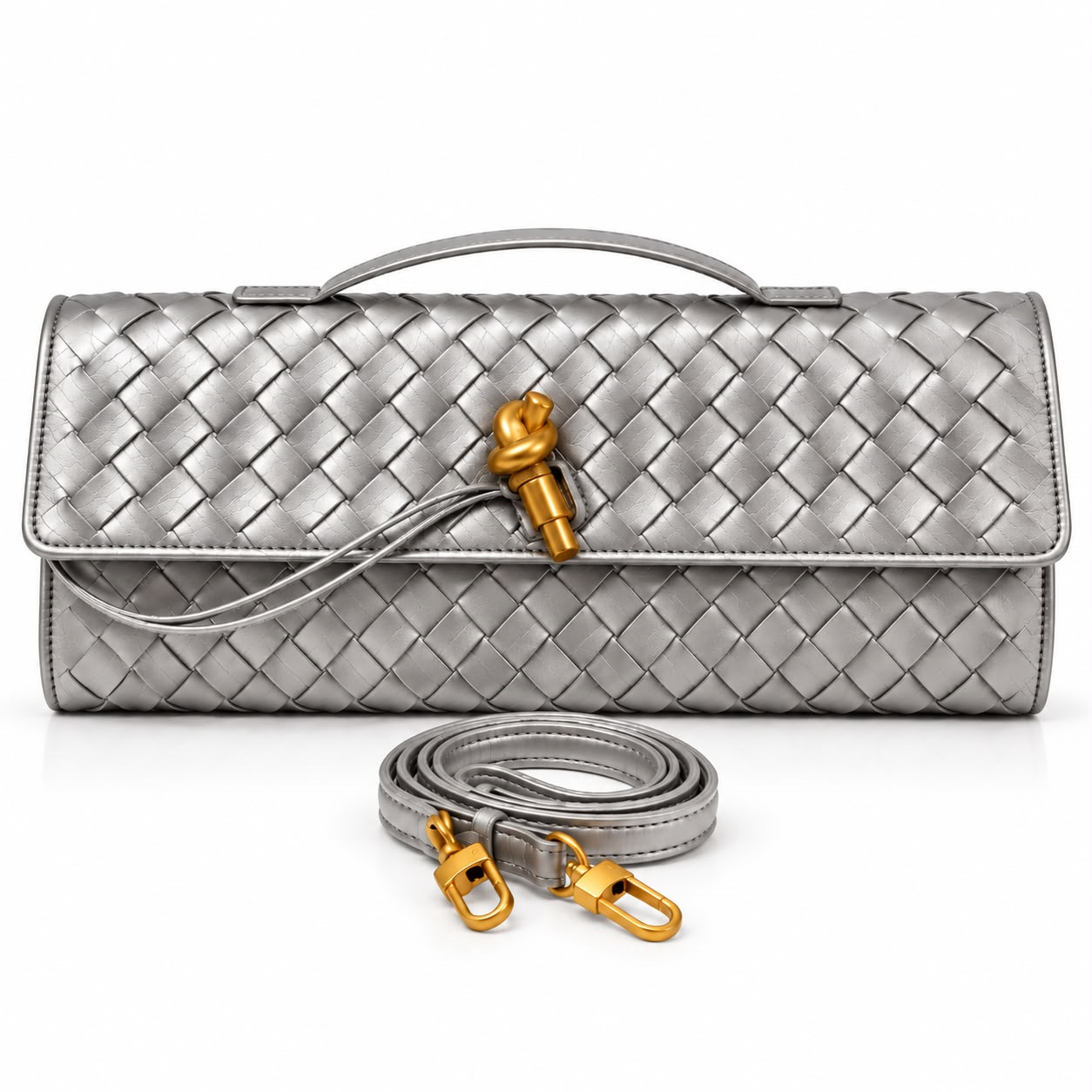 Elara Woven Clutch Bag – Silver