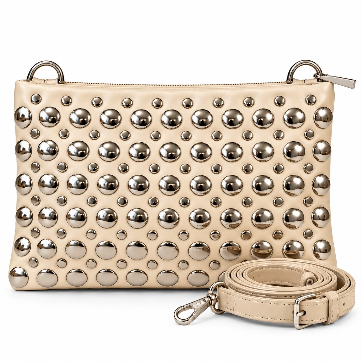 Nova Studded Clutch Bag – Beige