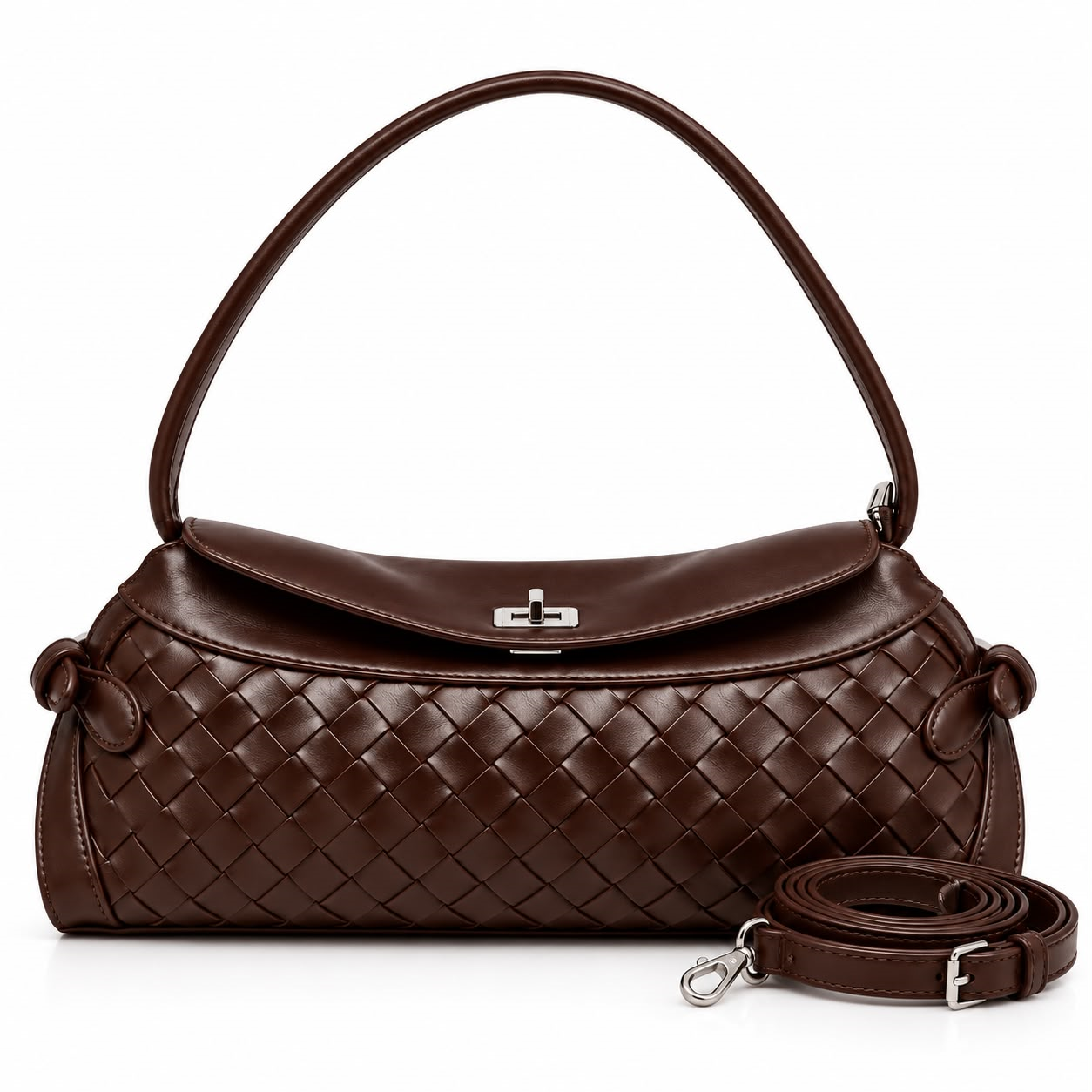 Sienna Woven Shoulder Bag – Brown