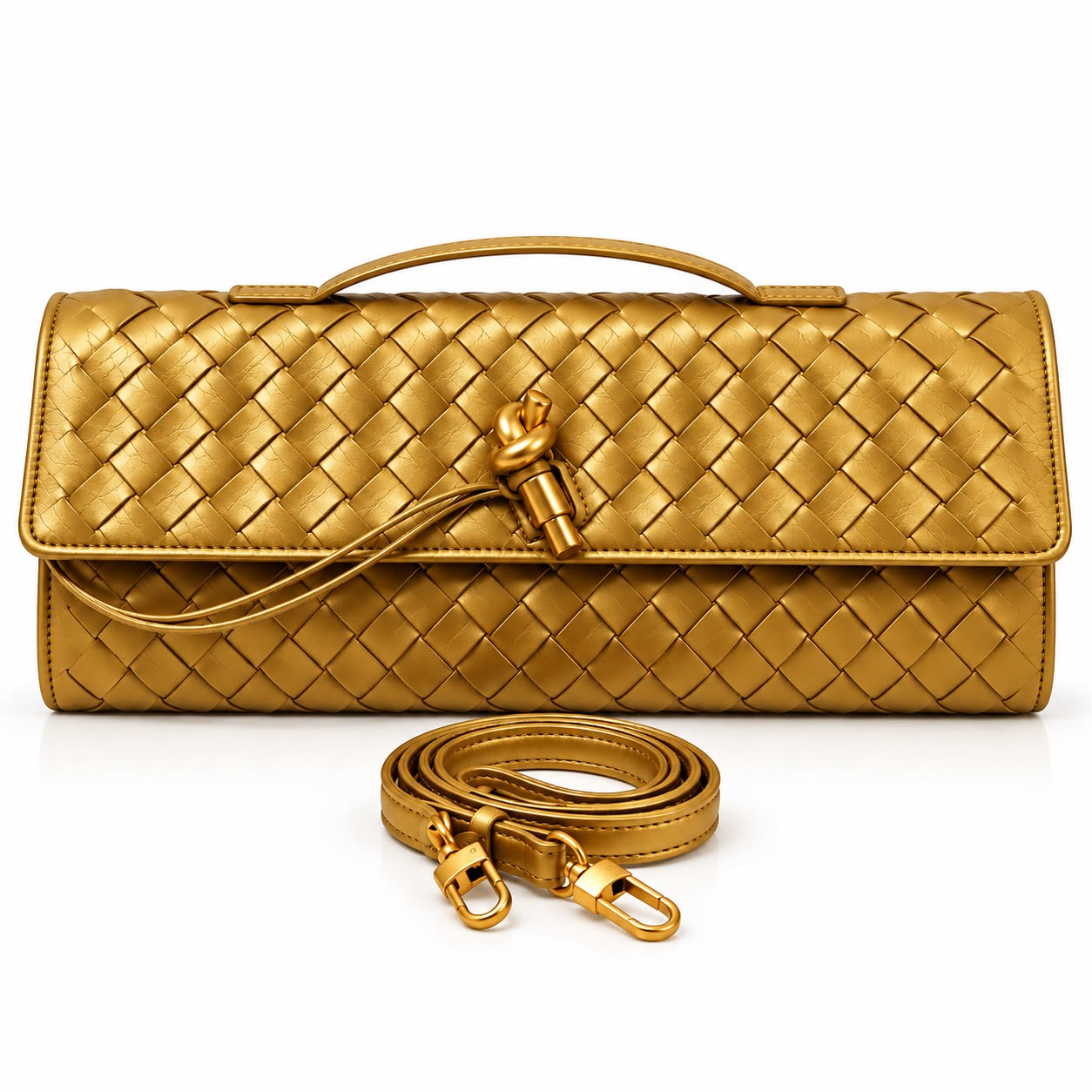 Elara Woven Clutch Bag – Gold