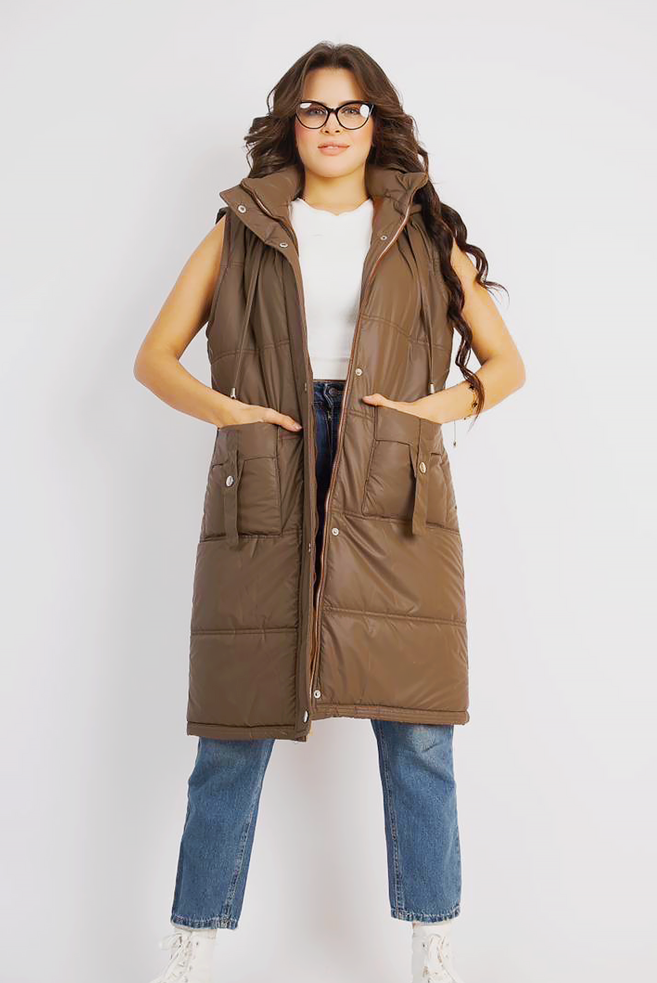 Pufferz Vest Coat Emphasizing the trendy - Brown
