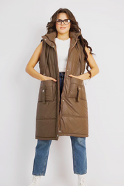 Pufferz Vest Coat Emphasizing the trendy - Brown