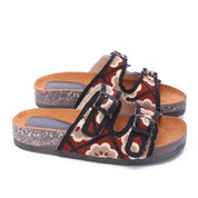Embroidered Buckle Sandals-Black