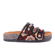 Embroidered Buckle Sandals-Black