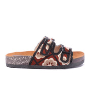 Embroidered Buckle Sandals-Black
