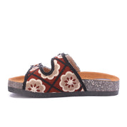 Embroidered Buckle Sandals-Black