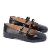 Shiny Double Strap Shoes-Black