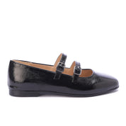 Shiny Double Strap Shoes-Black