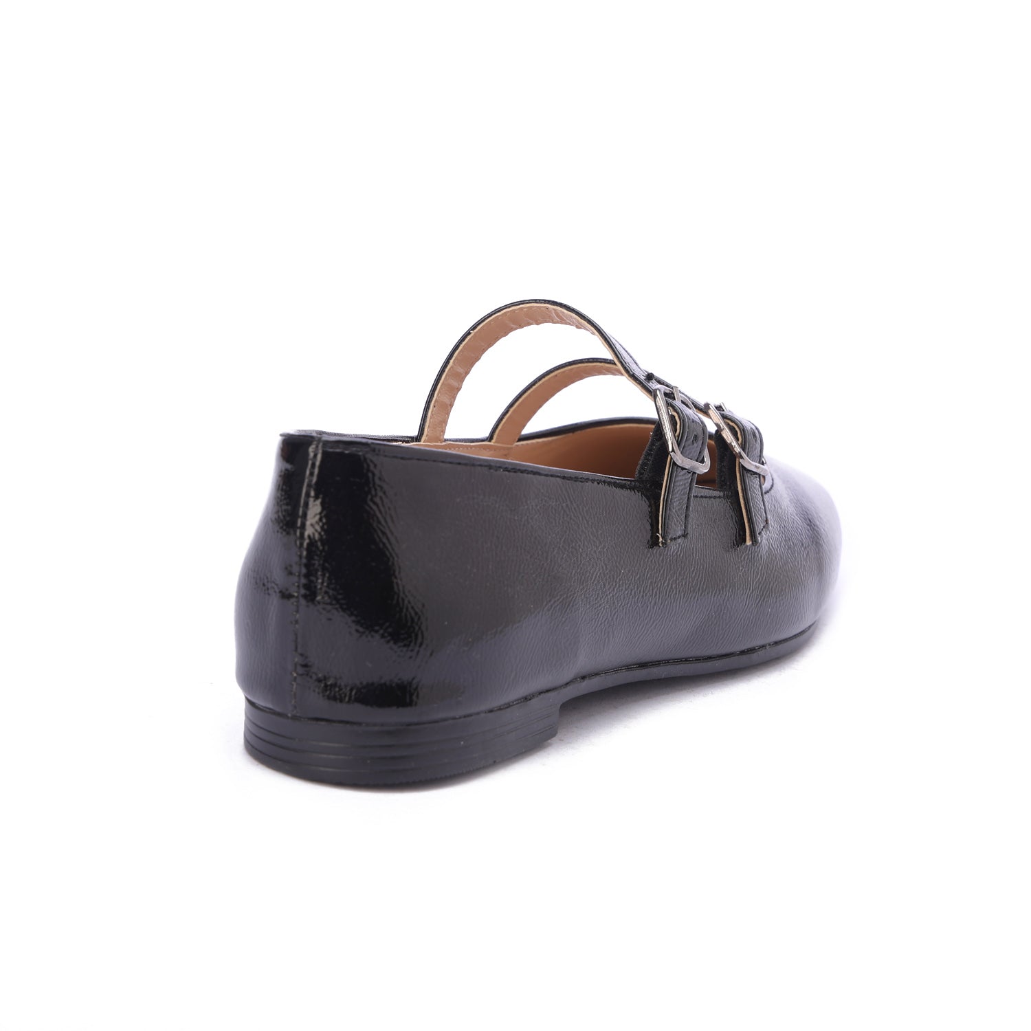 Shiny Double Strap Shoes-Black