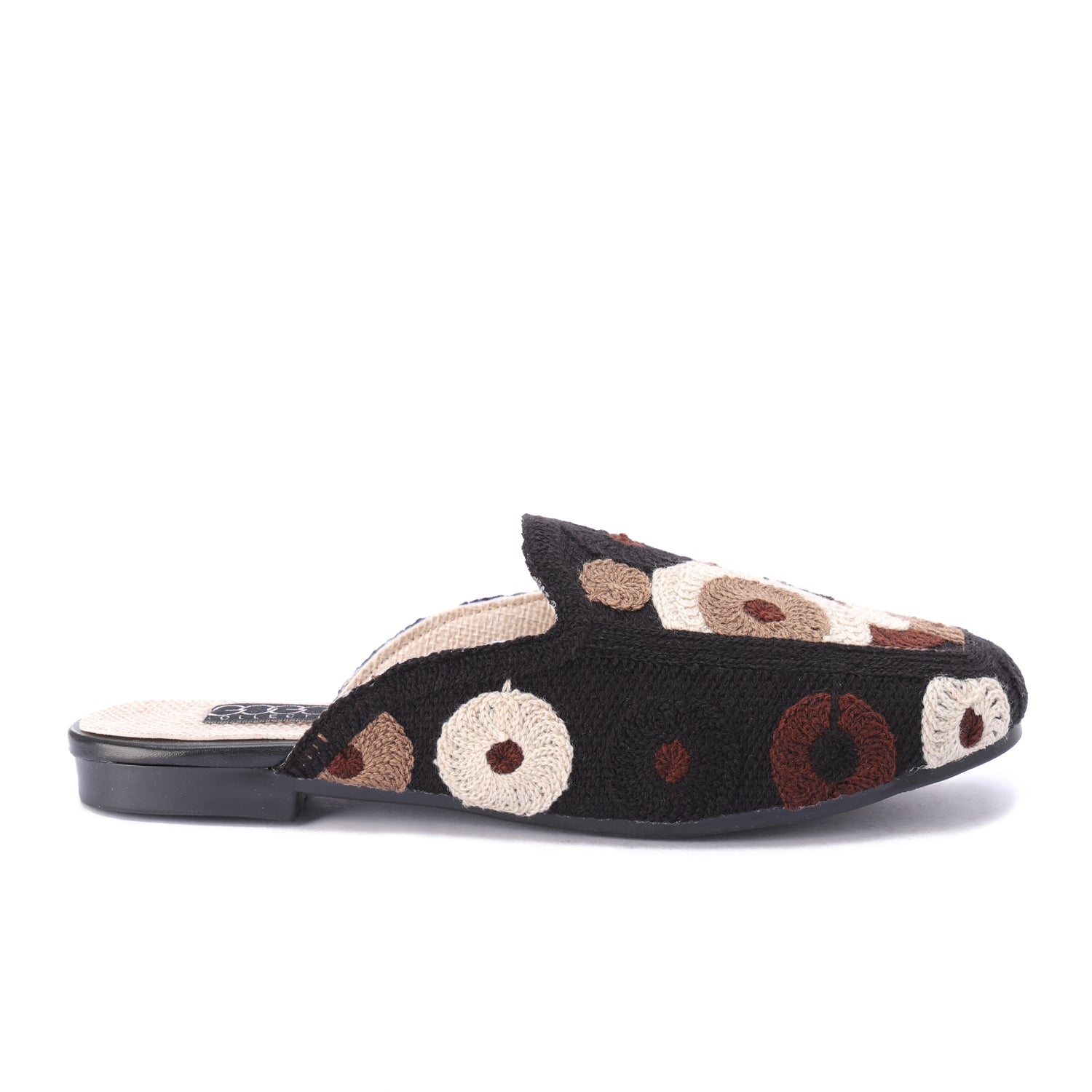 Embroidered Slip-On Mules-black