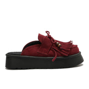 Beaded Fringe Suede Clogs - Maroon
