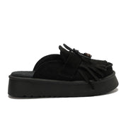 Beaded Fringe Suede Clogs - Black