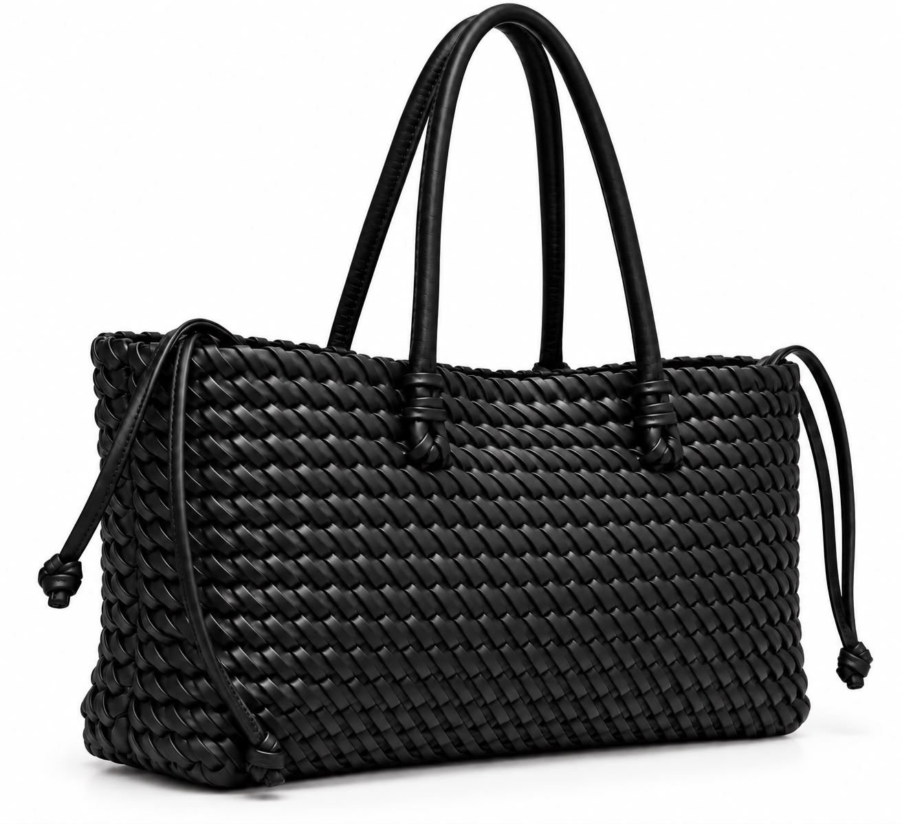 Camille Woven Tote Bag – Black
