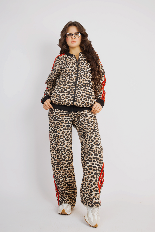 Leopard Tracksuit with Red Accent Stripes - Tiger