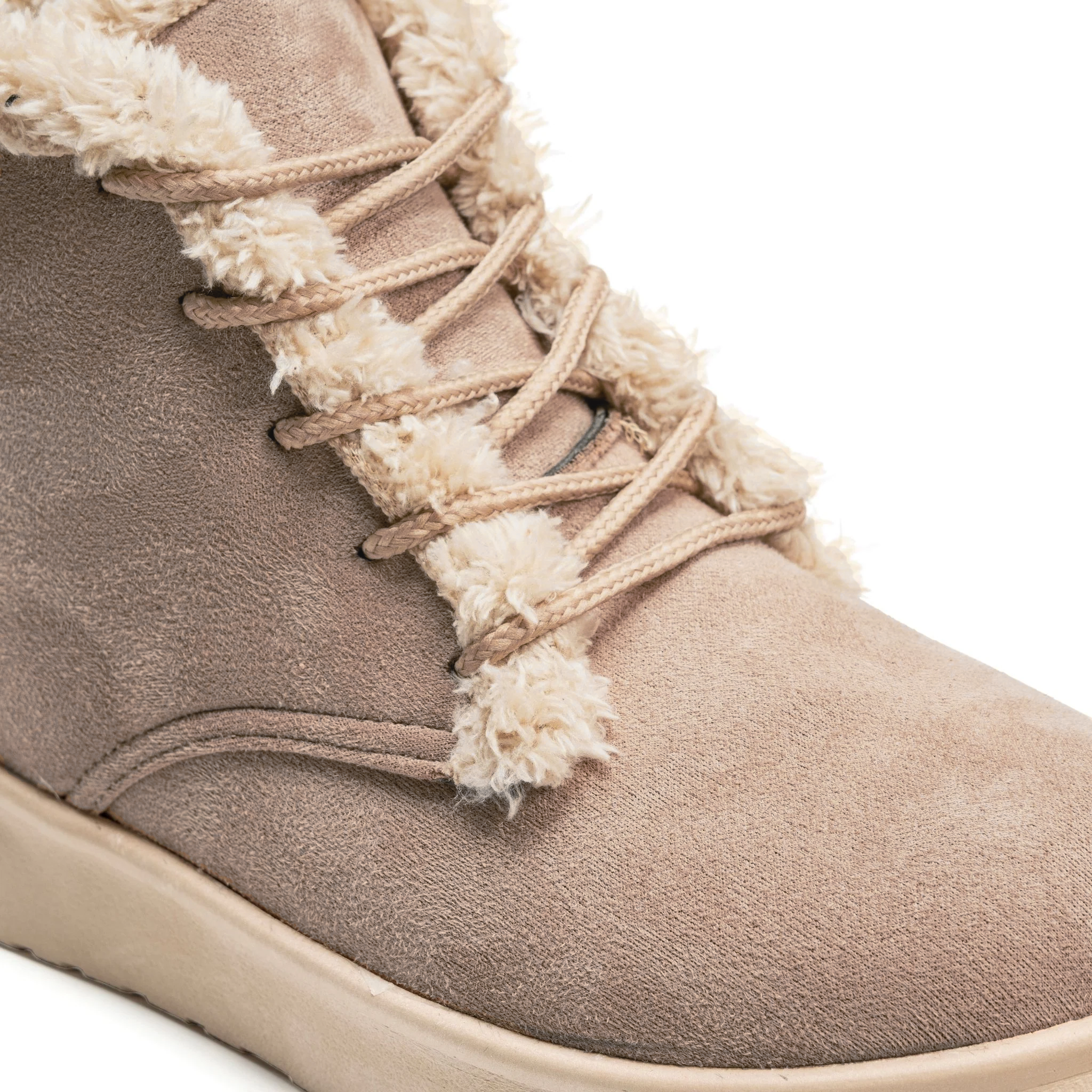 Suede Sherpa Ankle Boots - Cafe