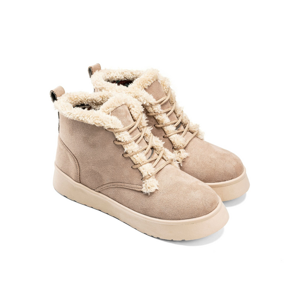 Suede Sherpa Ankle Boots - Cafe