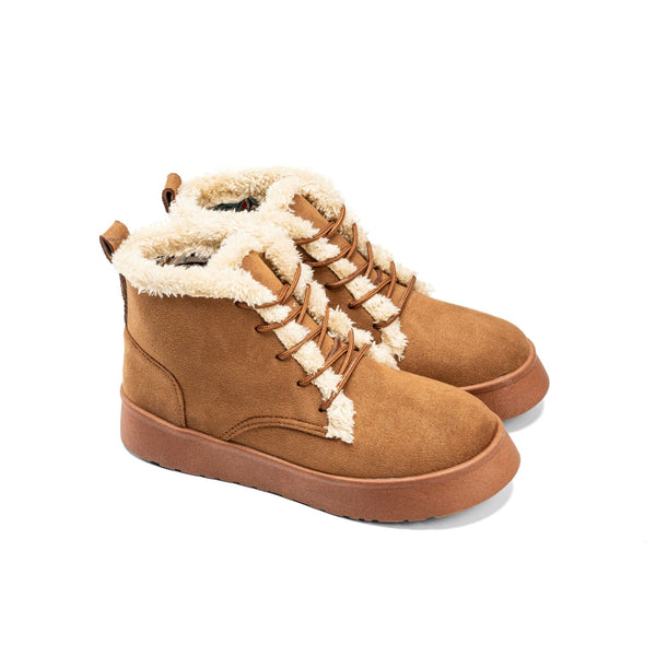 Suede Sherpa Ankle Boots - Camel