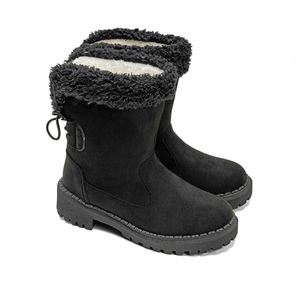 Shearling-lined suede boots -Black