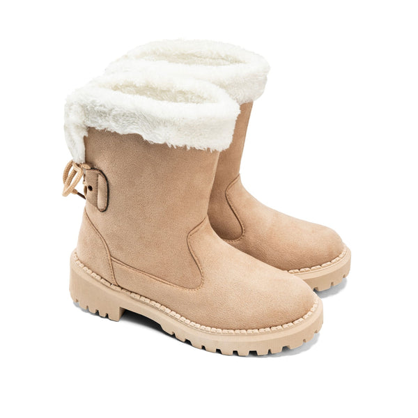 Shearling-lined suede boots - Beige