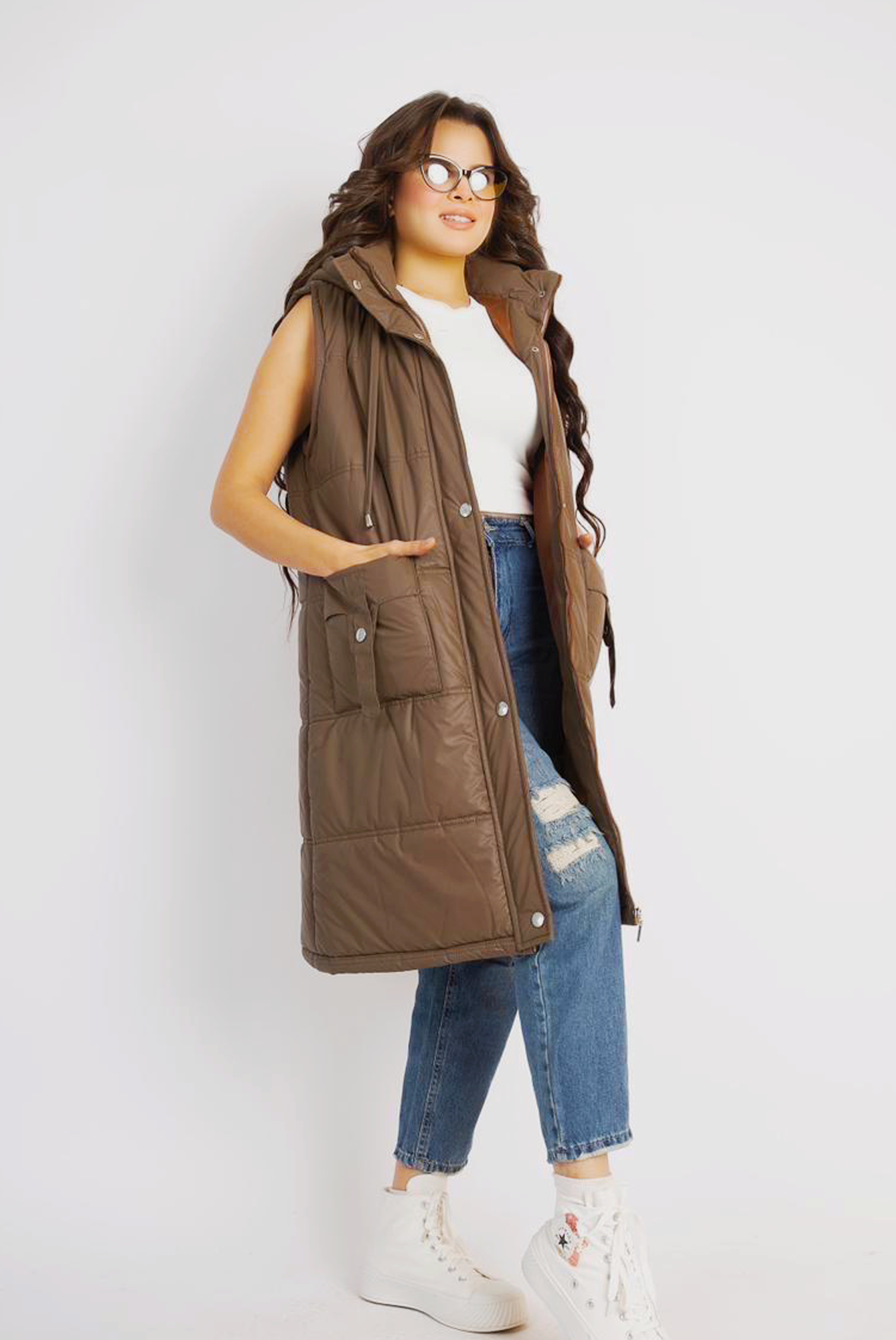 Pufferz Vest Coat Emphasizing the trendy - Brown