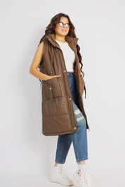 Pufferz Vest Coat Emphasizing the trendy - Brown