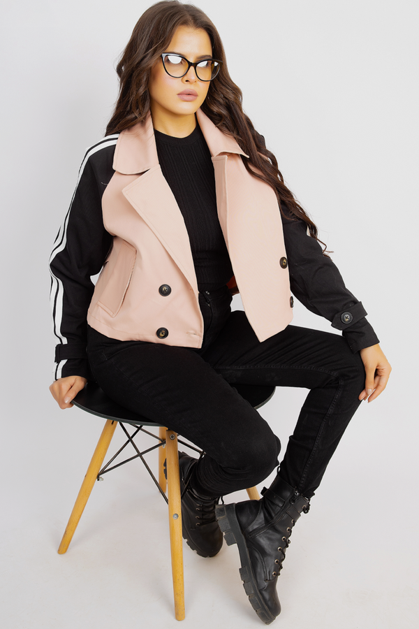 Trendy Cropped Jacket and Sporty Sleeves - Rose