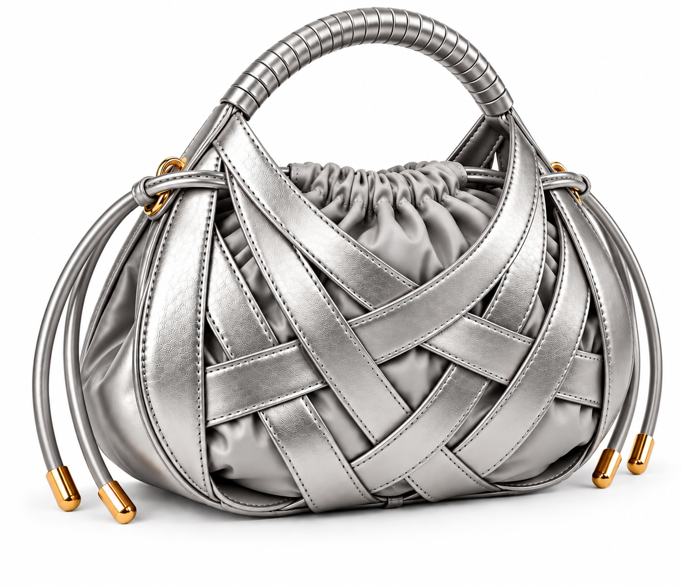Zaria Woven Handbag – Silver
