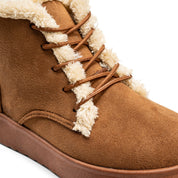 Suede Sherpa Ankle Boots - Camel