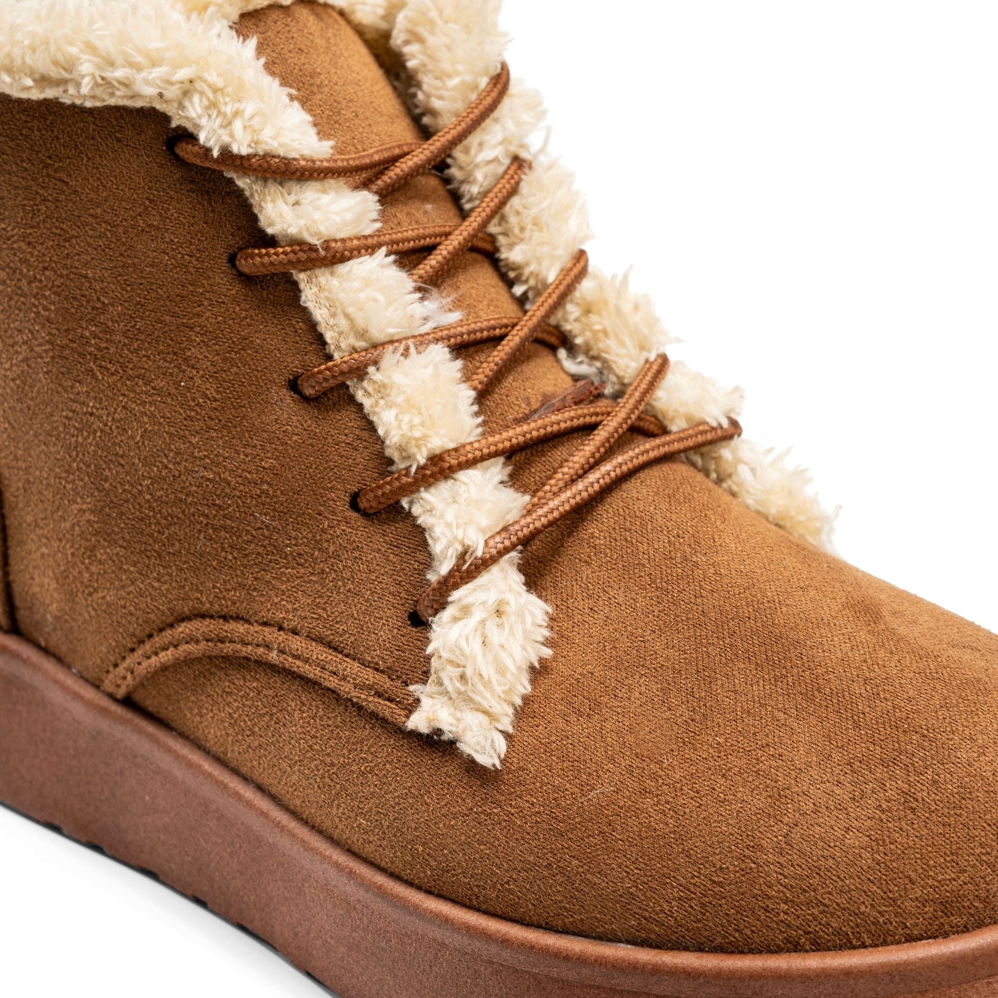 Suede Sherpa Ankle Boots - Camel