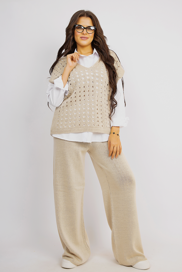 Contemporary Knit and Shirt Duo - Beige