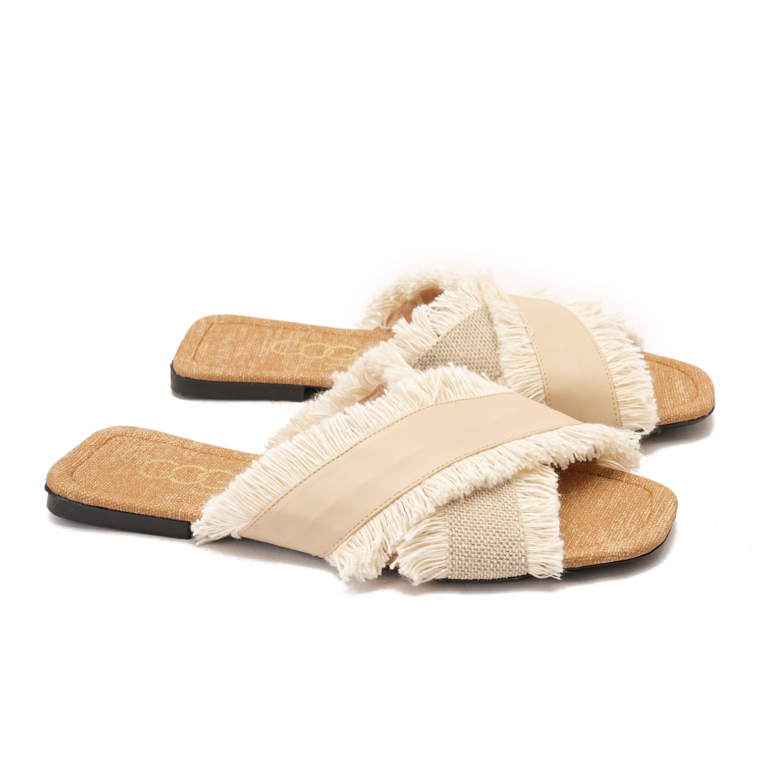  Beige Flat slippers with two wide straps