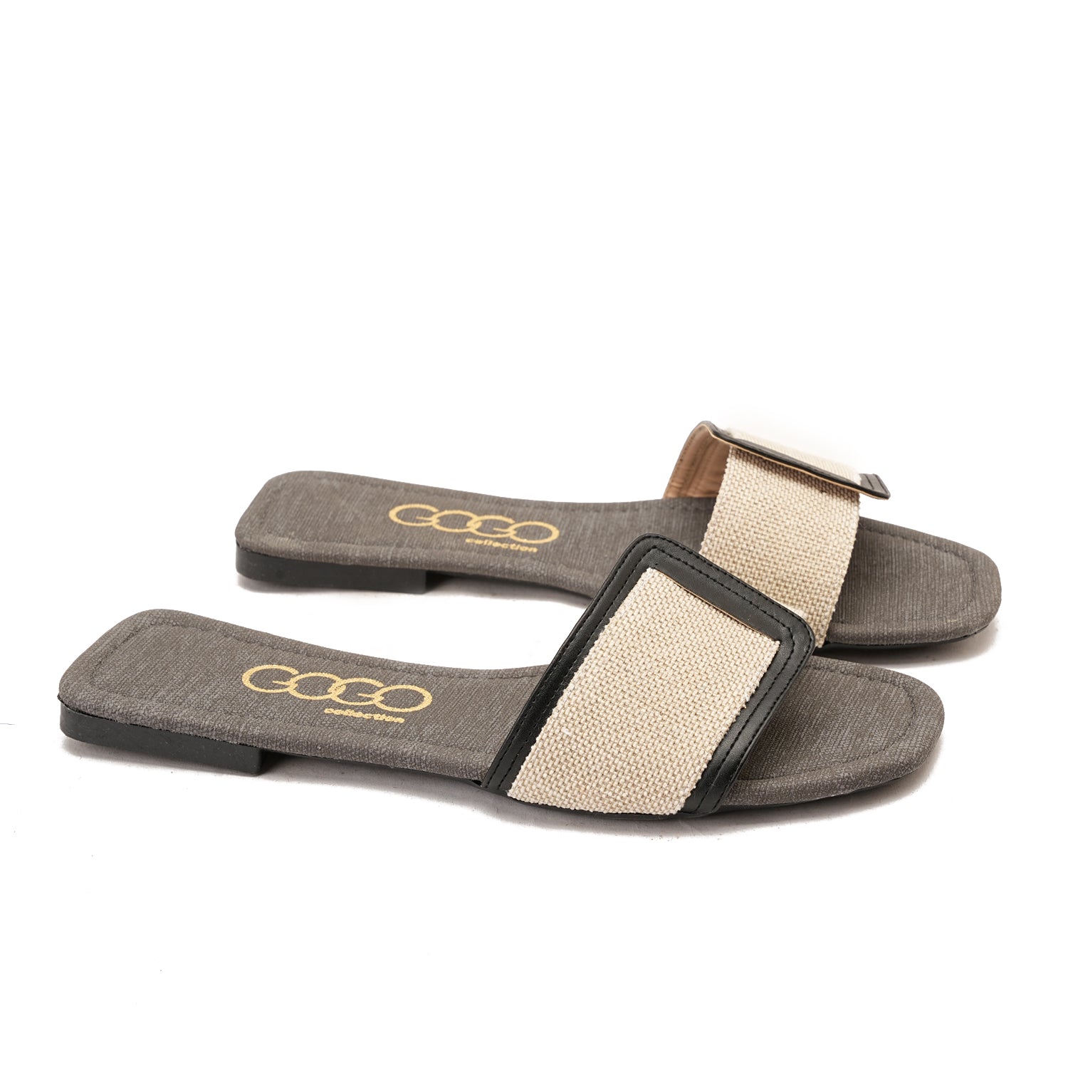 Black Flat slides with wide strap