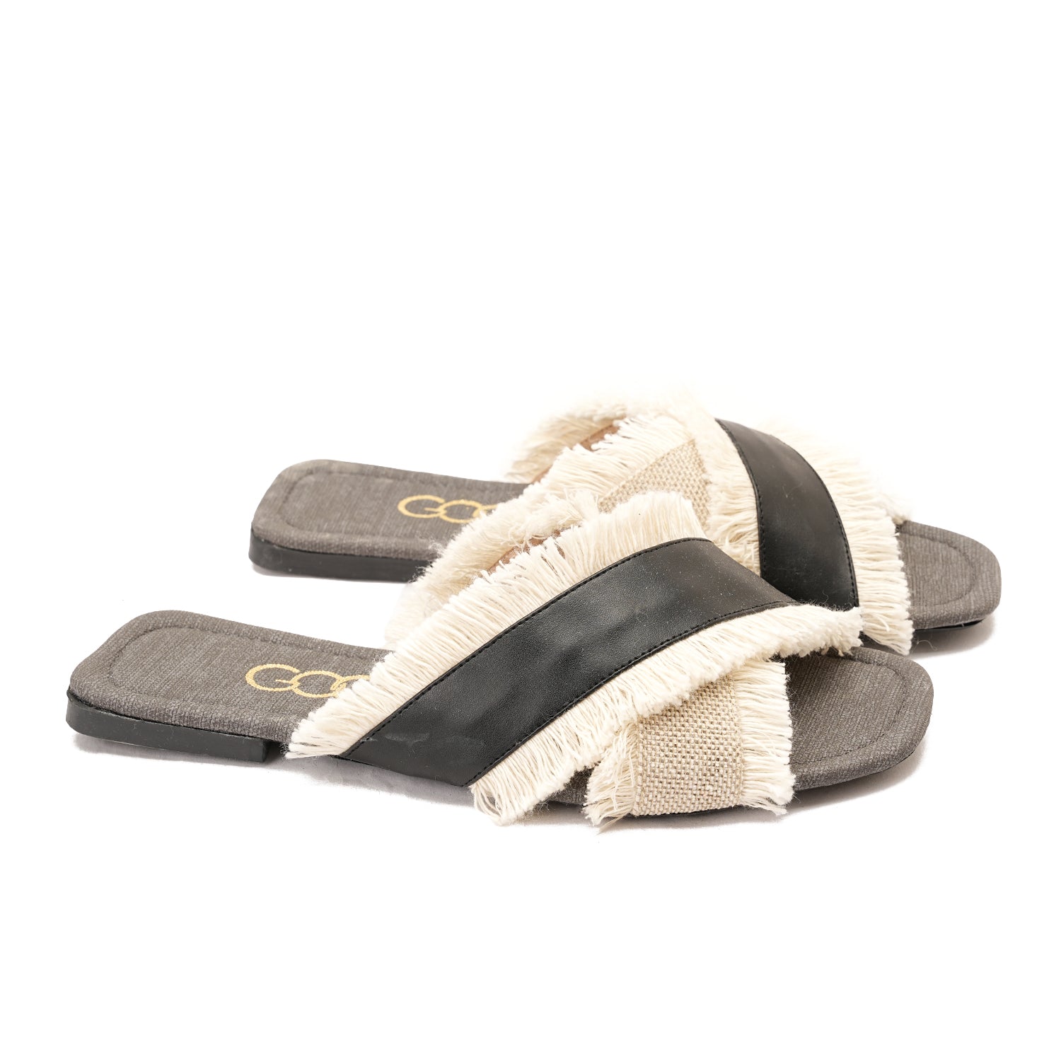 Black Flat slippers with two wide straps