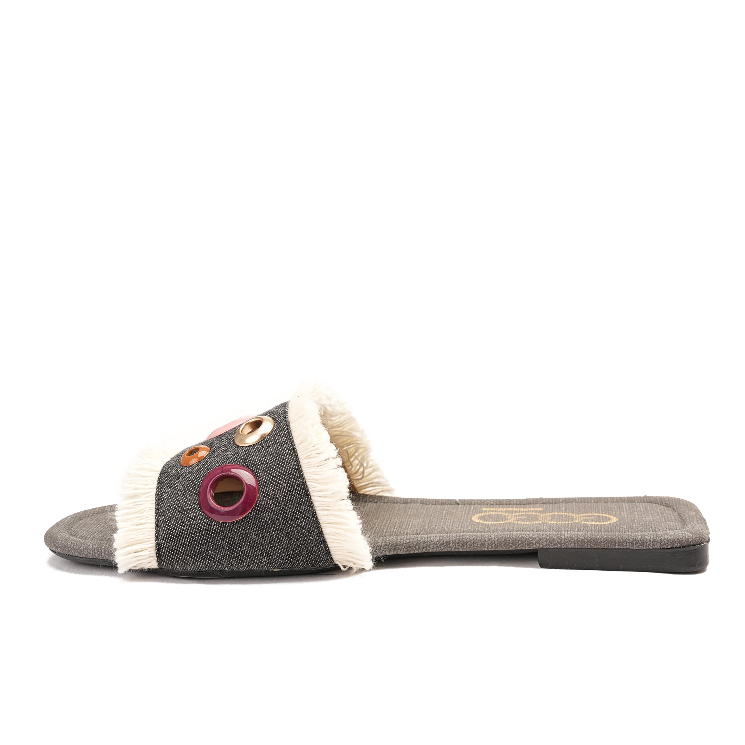  Black colorful circular flat slipper