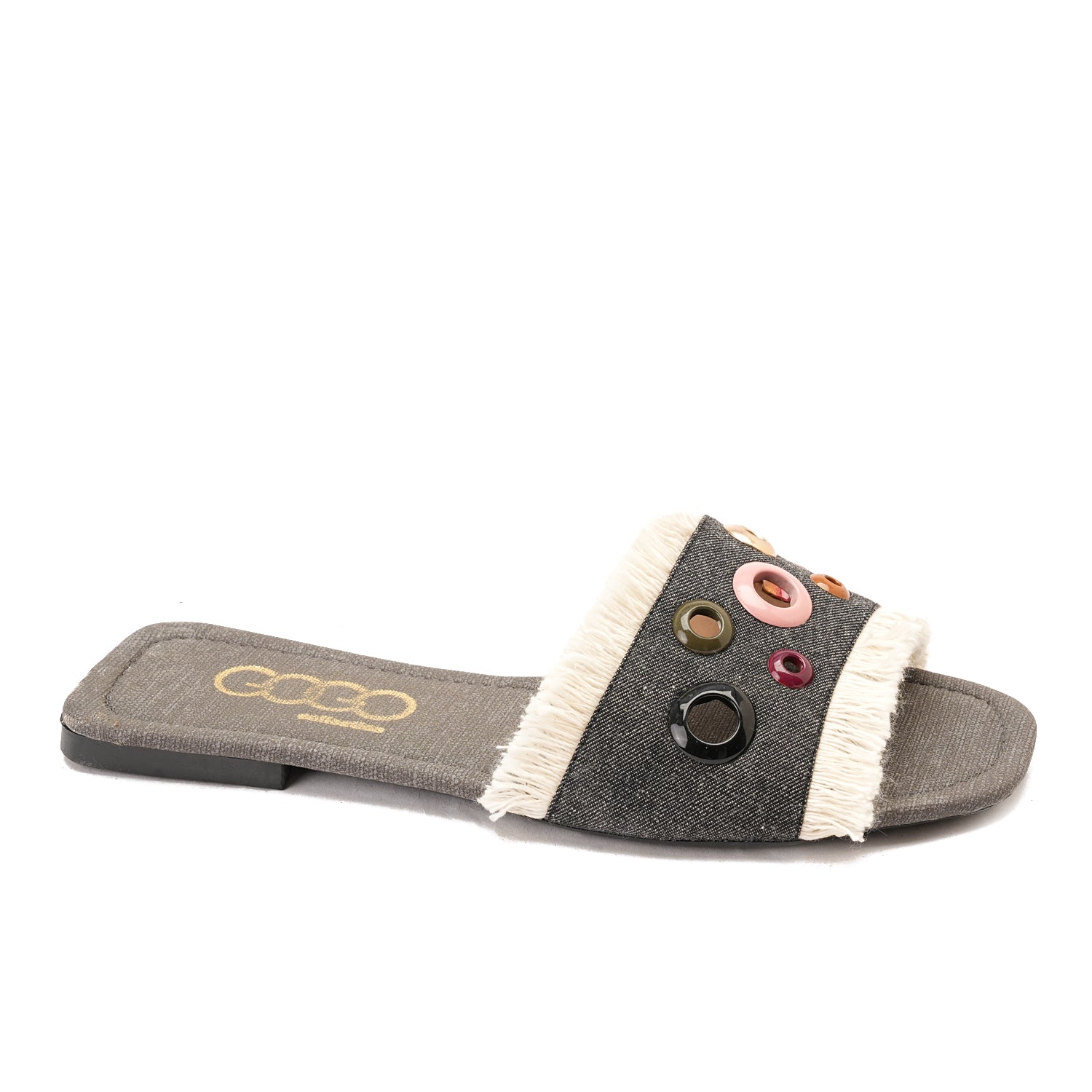  Black colorful circular flat slipper