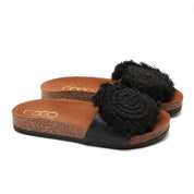Black slipper handmade with a flower-shaped design