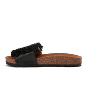 Black slipper handmade with a flower-shaped design
